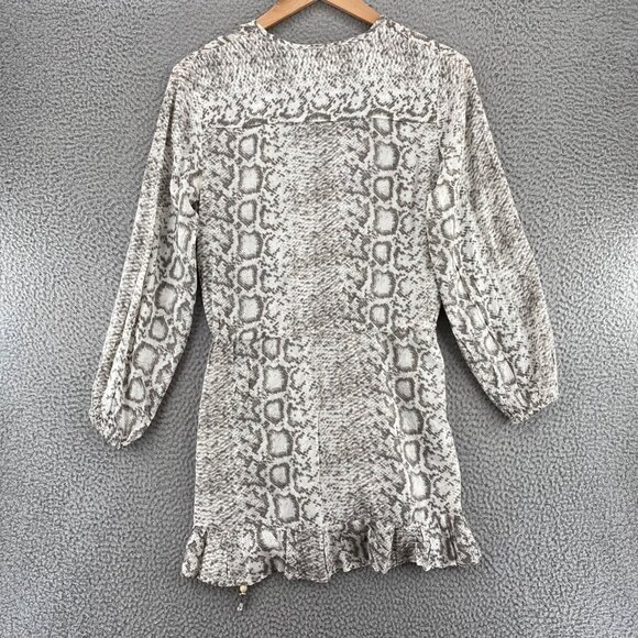 Blue Island Dress Womens Small Gray Snakeskin Fit & Flare Mini Ruffle Cover Up - Picture 3 of 11